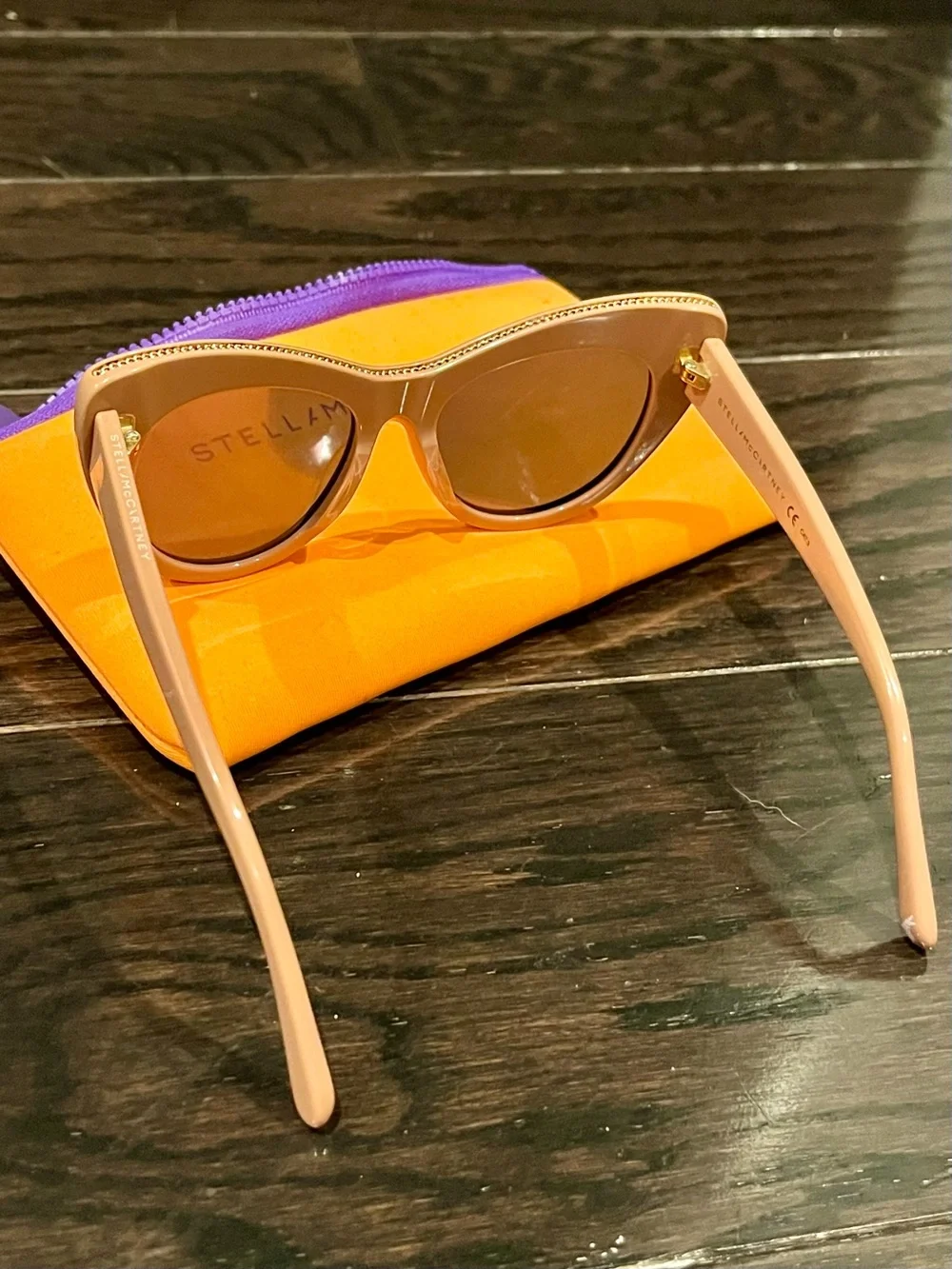 Stella McCartney Kids Pink Cat-Eye Sunglasses & Zipper Case Mirror w/ Chain-Trim
